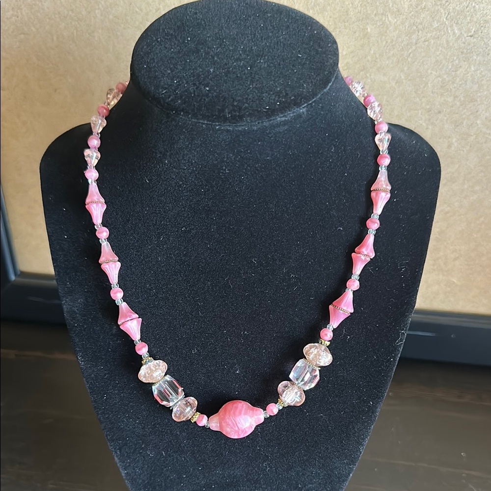 Vintage Pink Crystal Bead Necklace